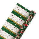 30" x 10' Holiday Reversible Metallic Wrapping Paper | Candy Cane and Holly and Metallic Confetti Stripe