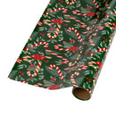 30" x 10' Holiday Reversible Metallic Wrapping Paper | Candy Cane and Holly and Metallic Confetti Stripe