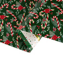 30" x 10' Holiday Reversible Metallic Wrapping Paper | Candy Cane and Holly and Metallic Confetti Stripe