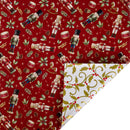30" x 10' Holiday Reversible Metallic Wrapping Paper | Holly Nutcracker and Gold Holiday Scroll