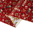 30" x 10' Holiday Reversible Metallic Wrapping Paper | Holly Nutcracker and Gold Holiday Scroll