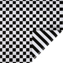 30" x 10' Holiday Reversible Wrapping Paper | Black/White Checked and Black/White Stripe