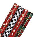 30" x 10' Holiday Reversible Metallic Wrapping Paper Bundle (4-pack) | Holly Nutcracker Plaids and Checks