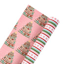 30" x 10' Holiday Reversible Wrapping Paper | Pink, Red and Green Dots and Stripes and Vintage Trees on Pink