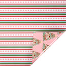 30" x 10' Holiday Reversible Wrapping Paper | Pink, Red and Green Dots and Stripes and Vintage Trees on Pink