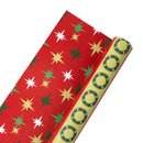 30" x 10' Holiday Reversible Wrapping Paper | Modern Wreaths and Trees and Multi-colored Starburst