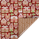 30" x 10' Holiday Reversible Wrapping Paper | Gingerbread Houses on Red and Icing Swirls