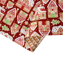 30" x 10' Holiday Reversible Wrapping Paper | Gingerbread Houses on Red and Icing Swirls
