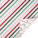 30" x 10' Holiday Reversible Wrapping Paper | Pink, Red and Green Candy Stripe and Candy Cane