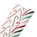 30" x 10' Holiday Reversible Wrapping Paper | Pink, Red and Green Candy Stripe and Candy Cane