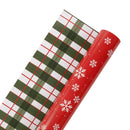 30" x 10' Holiday Reversible Wrapping Paper | Falling Snowflakes and Santa Plaid