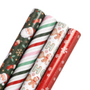 30" x 10' Holiday Reversible Wrapping Paper Bundle (4-pack) | Santa and Treats