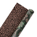30" x 10' Holiday Reversible Wrapping Paper | Green Paisley and Animal Print