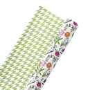 30" x 10' Reversible Wrapping Paper | Bright Blooms w/ Green Herringbone