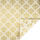 30" x 10' Holiday Reversible Metallic Wrapping Paper | Gold Damask and Gold Bows