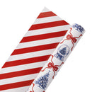 30" x 10' Holiday Reversible Wrapping Paper | Christmas Icons and Bows and Red/White Diagonal Stripe