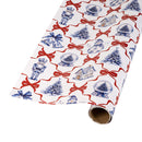 30" x 10' Holiday Reversible Wrapping Paper | Christmas Icons and Bows and Red/White Diagonal Stripe