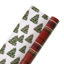 30" x 10' Holiday Reversible Wrapping Paper | Traditional Tartan Plaid and Decorated Trees