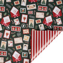 30" x 10' Holiday Reversible Wrapping Paper | Holiday Stamps and Red/White Stripes