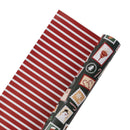 30" x 10' Holiday Reversible Wrapping Paper | Holiday Stamps and Red/White Stripes