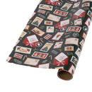30" x 10' Holiday Reversible Wrapping Paper | Holiday Stamps and Red/White Stripes