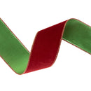 2 1/2" Reversible Flat Velvet/Lurex Wired Ribbon | Cranberry/Green | 10 Yard Roll