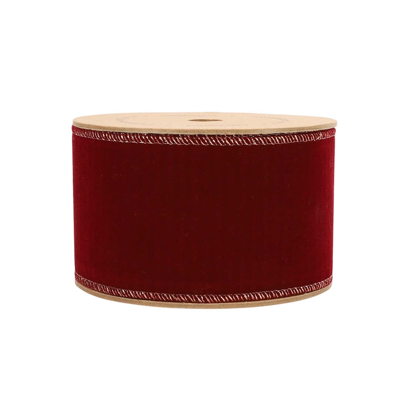 2 1/2" Reversible Flat Velvet/Lurex Wired Ribbon | Cranberry/Green | 10 Yard Roll