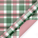 30" x 10' Reversible Holiday Wrapping Paper | Large Red and Green Plaid/Red and White Stripe