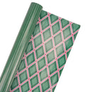 30" x 10' Reversible Holiday Wrapping Paper | Green Tone on Tone Stripe/Green and Red Harlequin