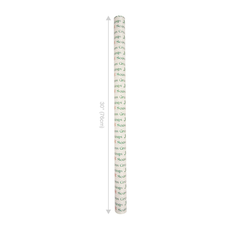 30" x 10' Reversible Holiday Wrapping Paper | Seasons Greetings/Red with Small Snowflake