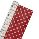 30" x 10' Reversible Holiday Wrapping Paper | Seasons Greetings/Red with Small Snowflake
