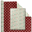 30" x 10' Reversible Holiday Wrapping Paper | Seasons Greetings/Red with Small Snowflake