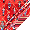 30" x 10' Reversible Holiday Wrapping Paper | Ruby Nutcracker/Black and Gold Stripe