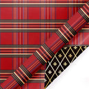 30" x 10' Reversible Holiday Wrapping Paper | Windowpane Plaid/Harlequin Fleur-de-lis