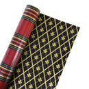 30" x 10' Reversible Holiday Wrapping Paper | Windowpane Plaid/Harlequin Fleur-de-lis