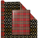 30" x 10' Reversible Holiday Wrapping Paper | Windowpane Plaid/Harlequin Fleur-de-lis