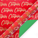 30" x 10' Reversible Holiday Wrapping Paper | Merry Christmas Red and Gold/ Green Solid