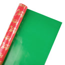 30" x 10' Reversible Holiday Wrapping Paper | Merry Christmas Red and Gold/ Green Solid