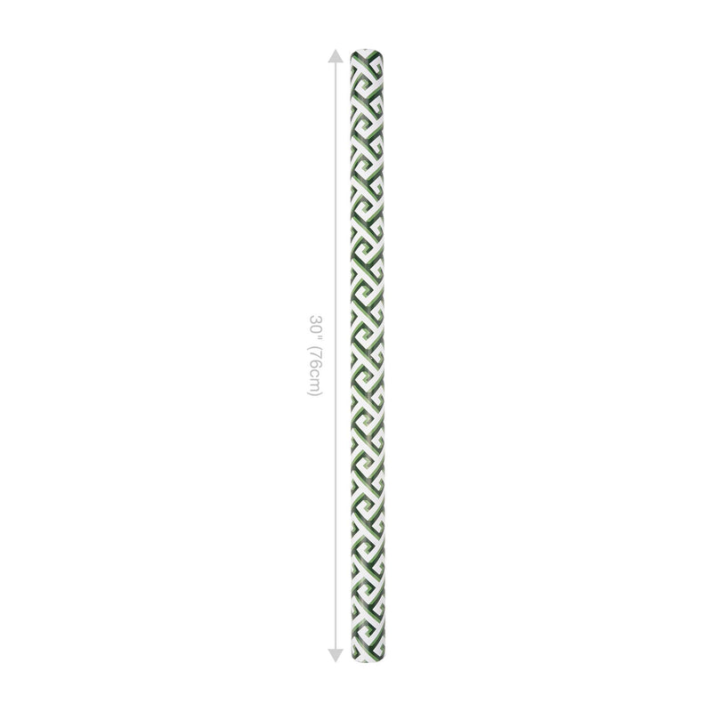30" x 10' Reversible Holiday Wrapping Paper | Green and White Greek Key/Green Solid