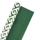 30" x 10' Reversible Holiday Wrapping Paper | Green and White Greek Key/Green Solid