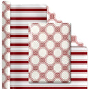 30" x 10' Reversible Holiday Wrapping Paper | Red and White Harlequin Greek Key/Red White Stripe