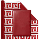 30" x 10' Reversible Holiday Wrapping Paper | Solid Red/Red and White Greek Key