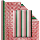 30" x 10' Reversible Holiday Wrapping Paper | Multi-Colored Stripe/Diagonal Greek Key
