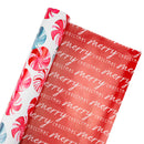 30" x 10' Reversible Holiday Wrapping Paper | Watercolor Peppermints/Merry Christmas on Red