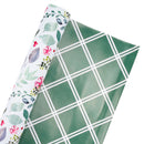 30" x 10' Reversible Holiday Wrapping Paper | Watercolor Holly/Green and White Lattis