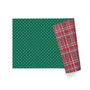 30" x 10' Reversible Holiday Wrapping Paper | White Dot on Green/Watercolor Plaid