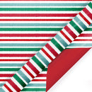 30" x 10' Reversible Holiday Wrapping Paper | Watercolor Stripes/Red Solid