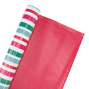 30" x 10' Reversible Holiday Wrapping Paper | Watercolor Stripes/Red Solid