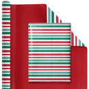 30" x 10' Reversible Holiday Wrapping Paper | Watercolor Stripes/Red Solid