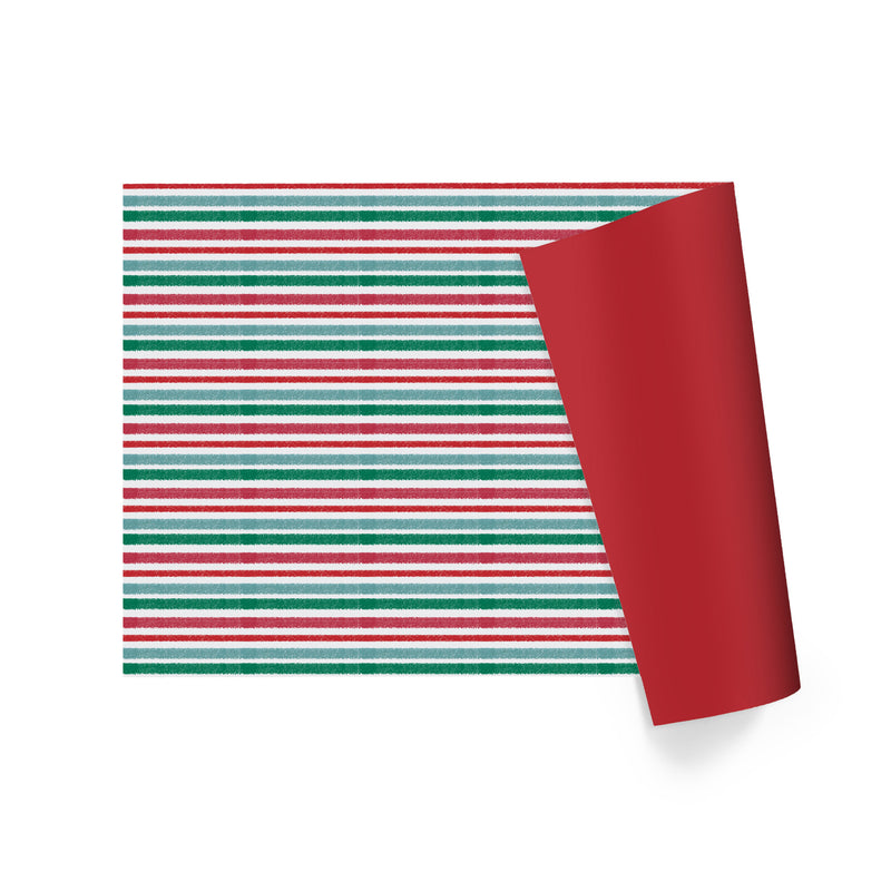 30" x 10' Reversible Holiday Wrapping Paper | Watercolor Stripes/Red Solid